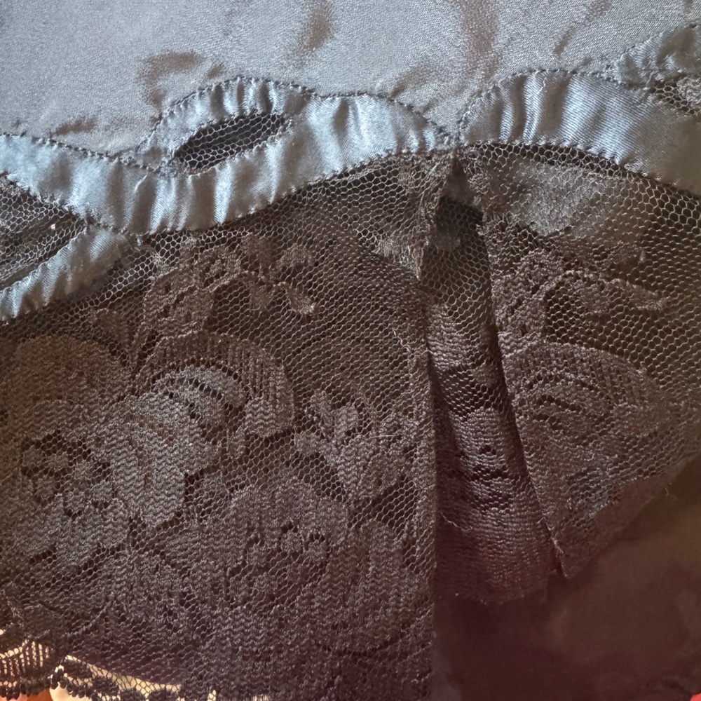 Vtg 60s Odette Barsa Black Half Slip Skirt Lace Trim M/L Embroidered Portugal - Picture 5 of 7
